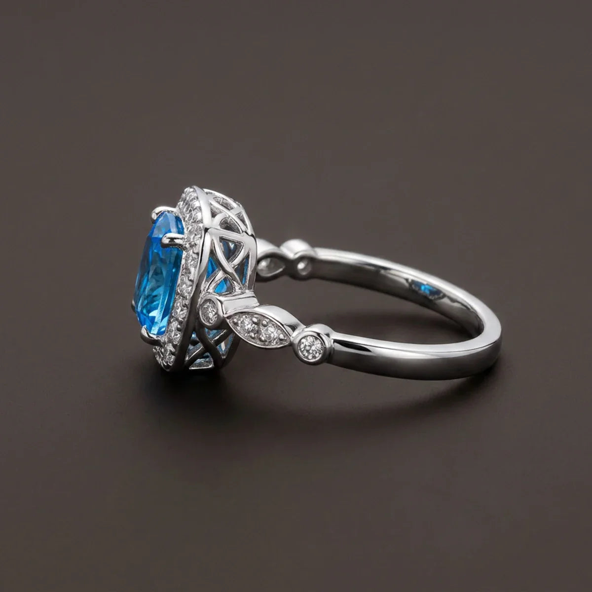 Winter Diamond™ Ring — 18K White Gold | Cushion Blue Topaz