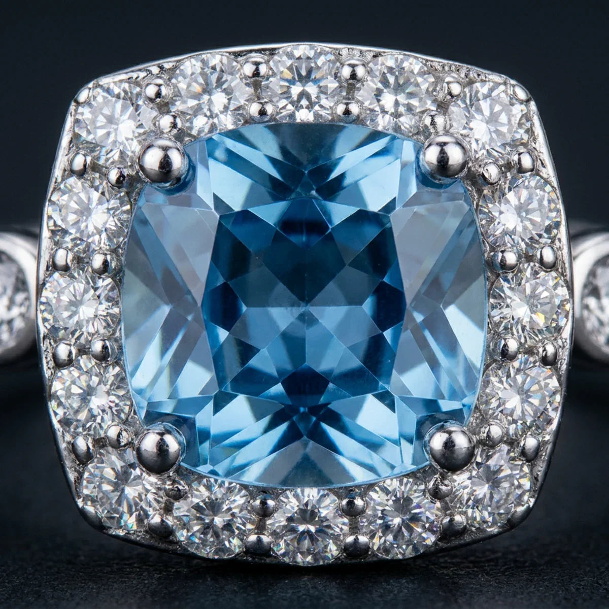 Winter Diamond™ Ring — 18K White Gold | Cushion Blue Topaz