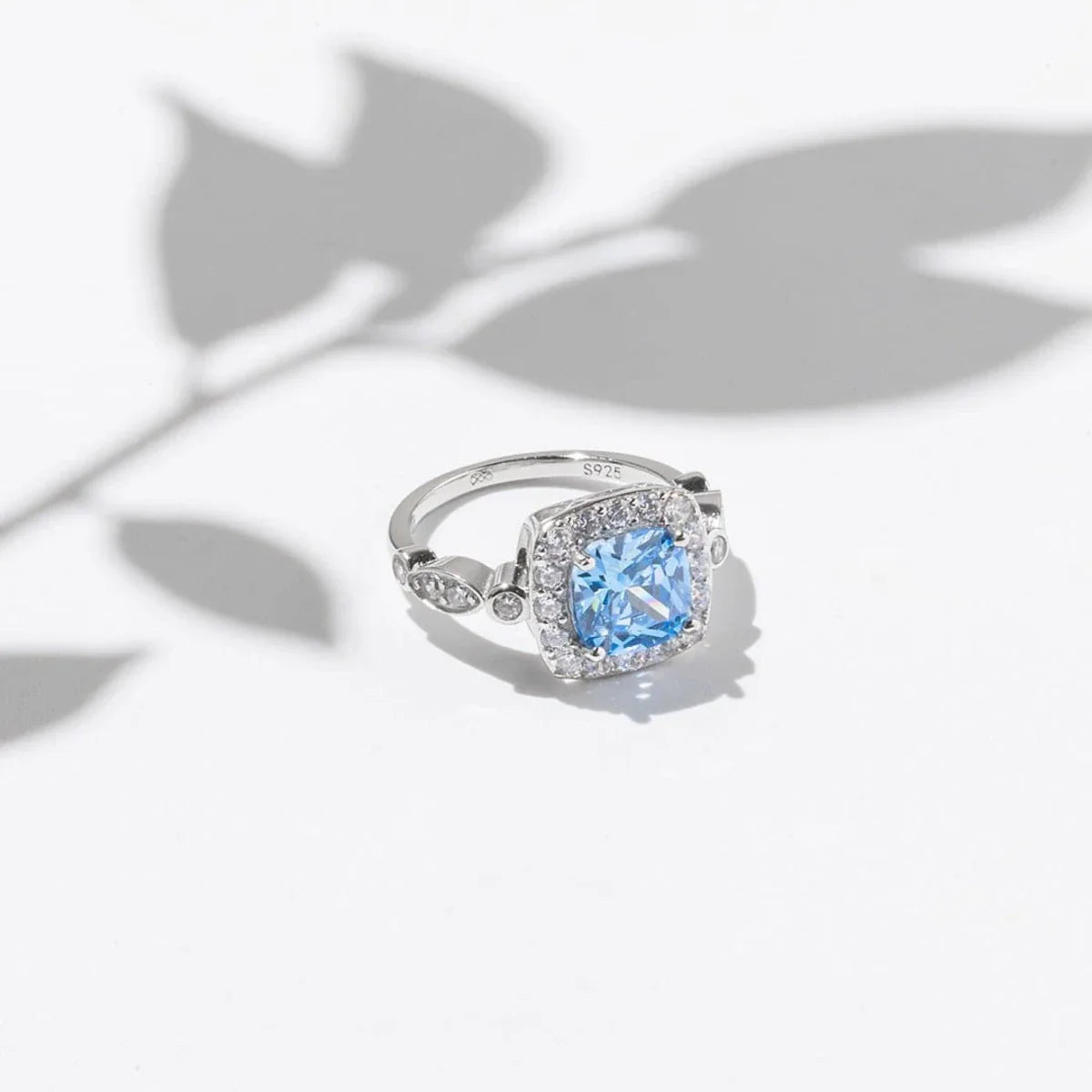Winter Diamond™ Ring — 18K White Gold | Cushion Blue Topaz