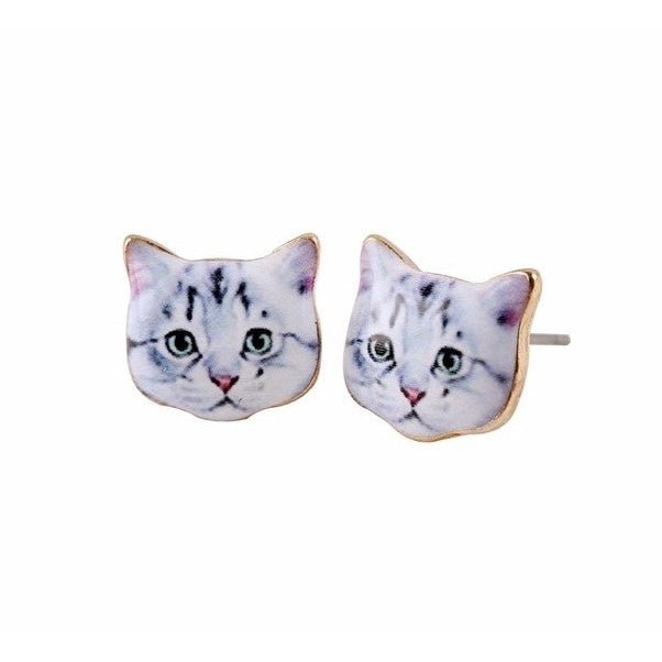Plaintive Cat Face Stud Earrings