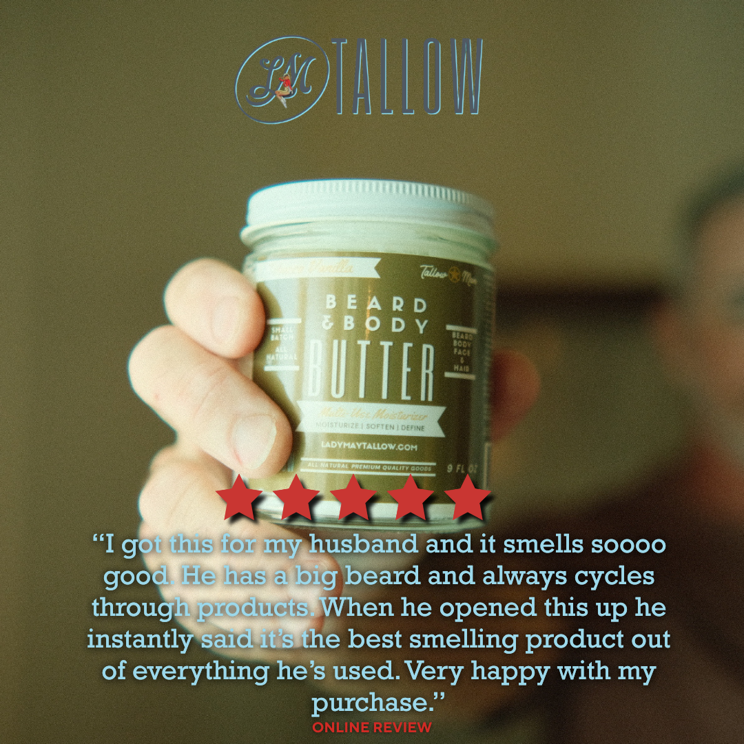 Tallow Man Tobacco Vanilla Beard + Body Butter | Men's Grooming | Grass-Fed Tallow | 9oz