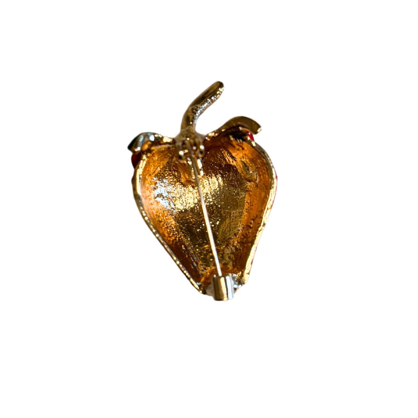 Red Strawberry Brooch | 1.4" Pin in Metal Alloy with Gold Finish