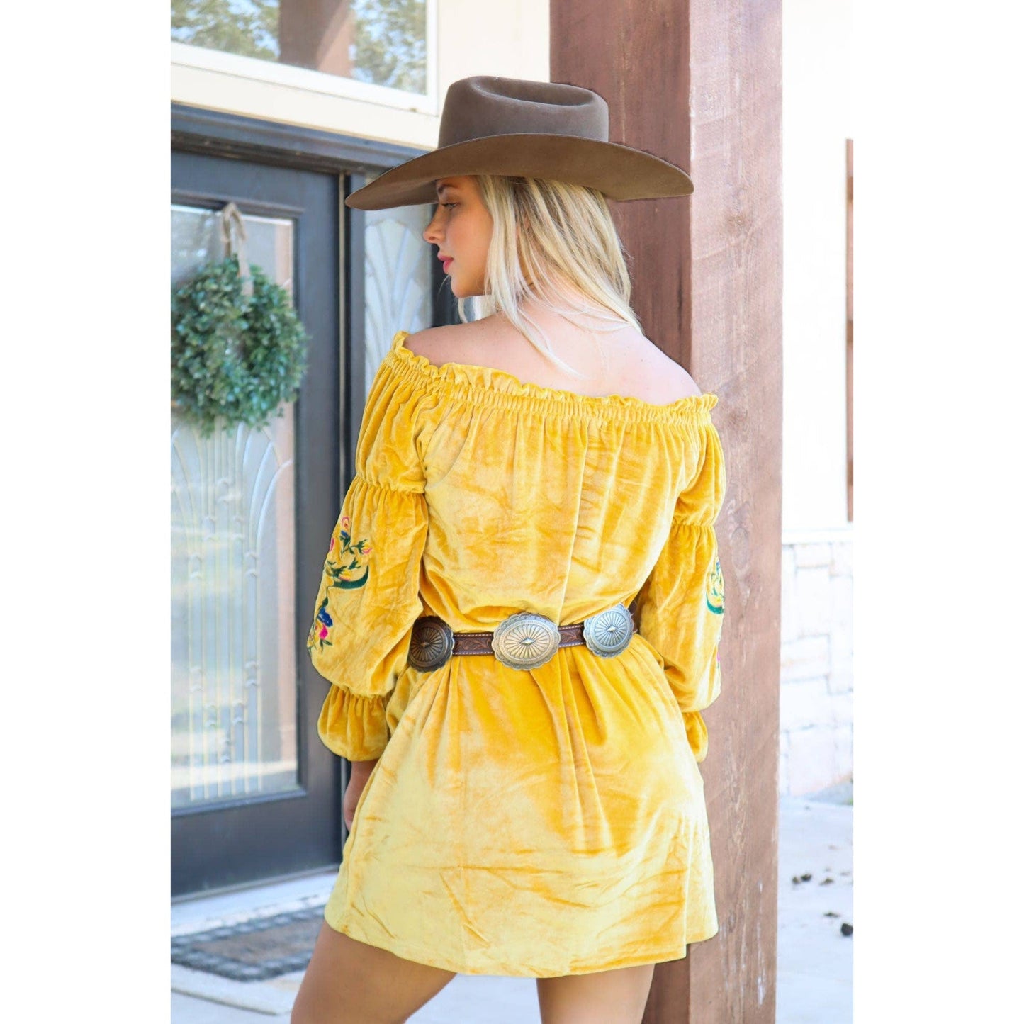 Rio Grande Embroidered Velvet Tunic Dress in Mustard [Size 3X Remaining]