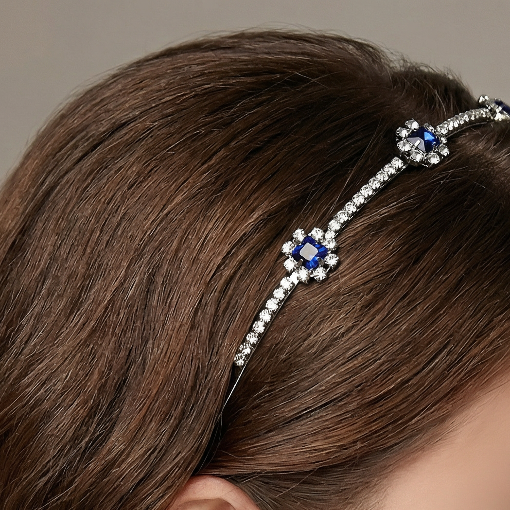 Royal Sapphire Tiara Crown in Blue and Silver | Royalty Crown Party or Bridal Hair Accessory