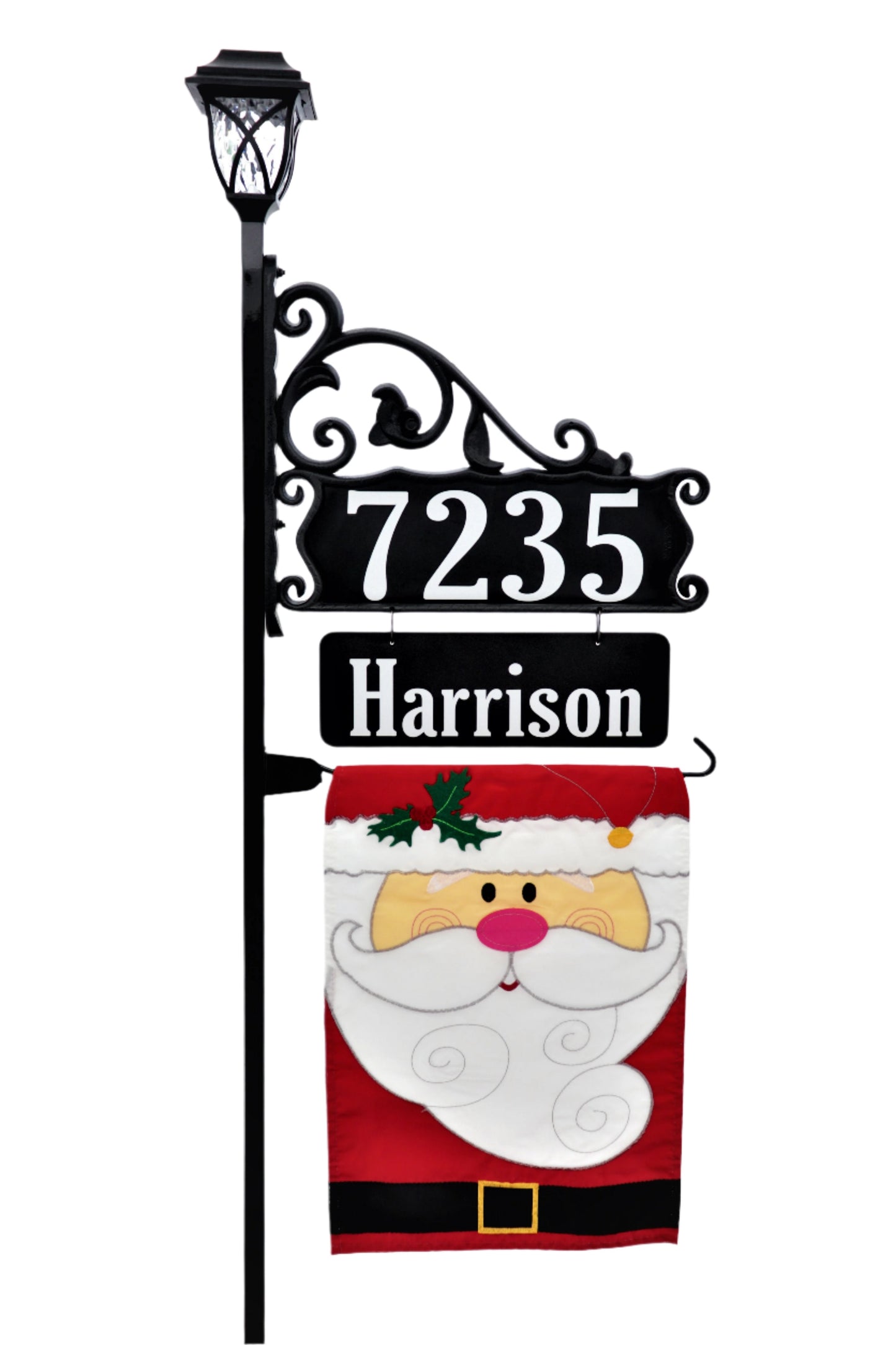Boardwalk Address Sign with Name Rider, Solar Lamp and Flag Option