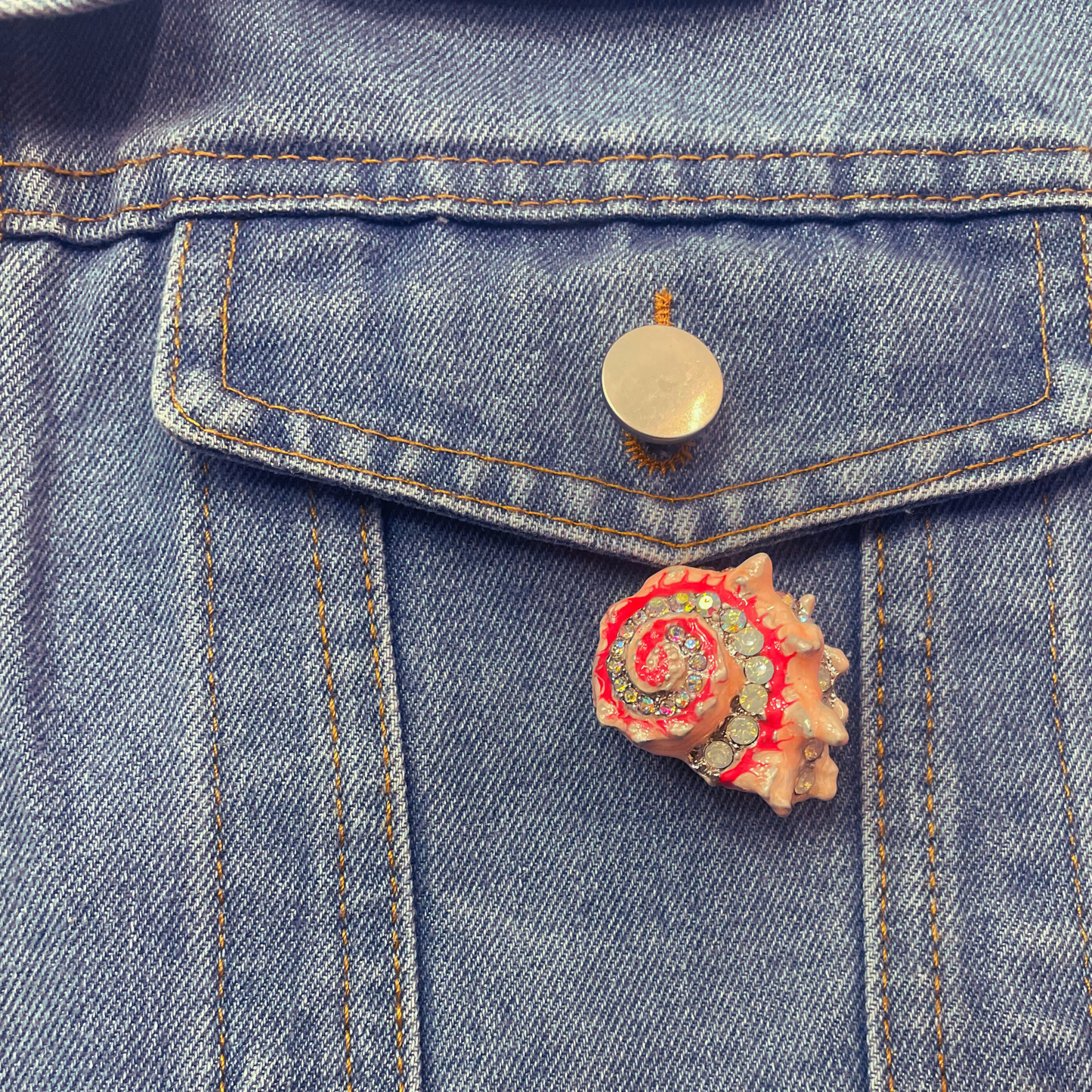 Seashell Embellished Gemstone Brooch Enamel Pin