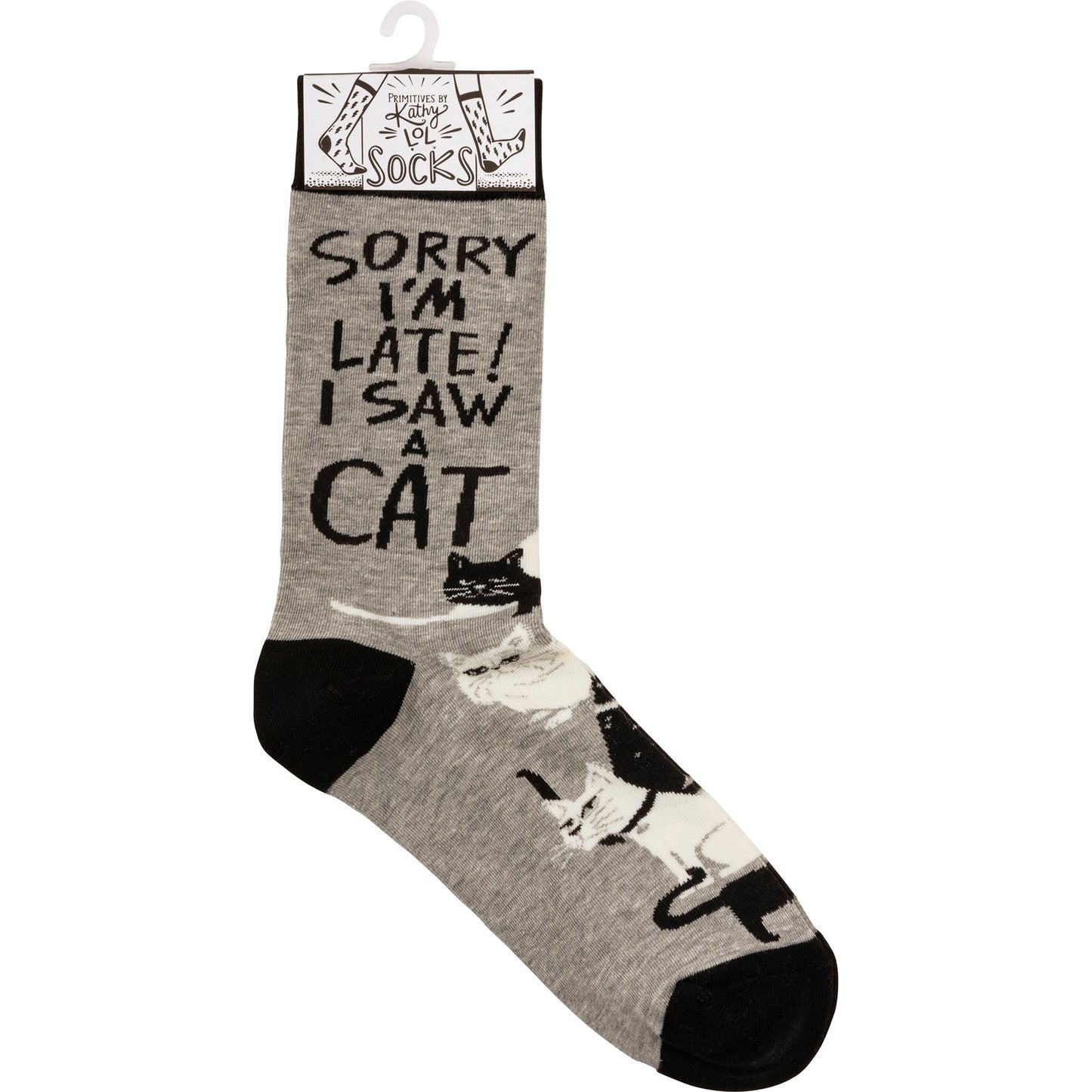 Sorry I'm Late I Saw A Cat Woven Socks | Black & White Cats Designs Novelty Socks