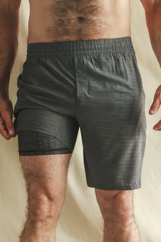 The Tribal Council | Grey Tonal Island Block Ball Hammock® 9 Inch Athletic Shorts