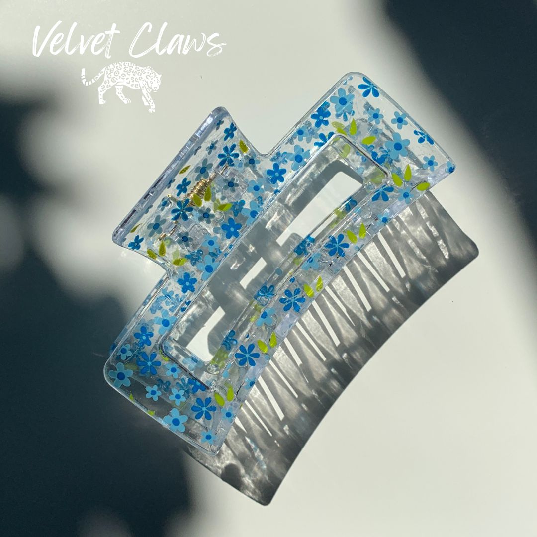 Velvet Claws Hair Clip | The Crystal in Blue Flowers Hair Claw