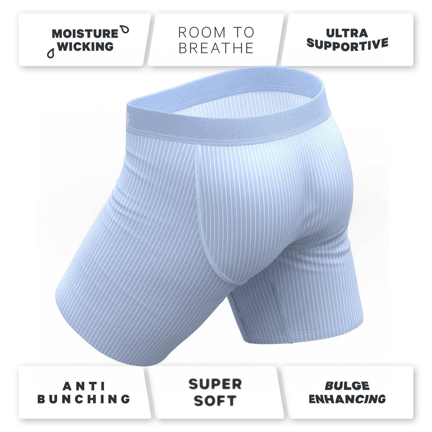 The Venus | Light Blue Stripe Long Leg Ball Hammock® Pouch Underwear With Fly