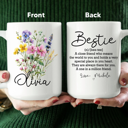 Bestie Definition Floral Custom Friendship Mug
