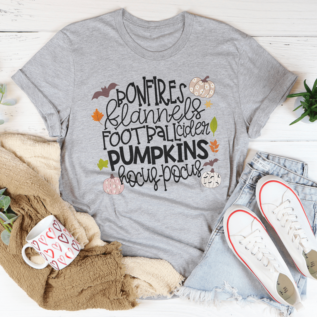Bonfires Flannels Football Cider Pumpkins Hocus Pocus Tee