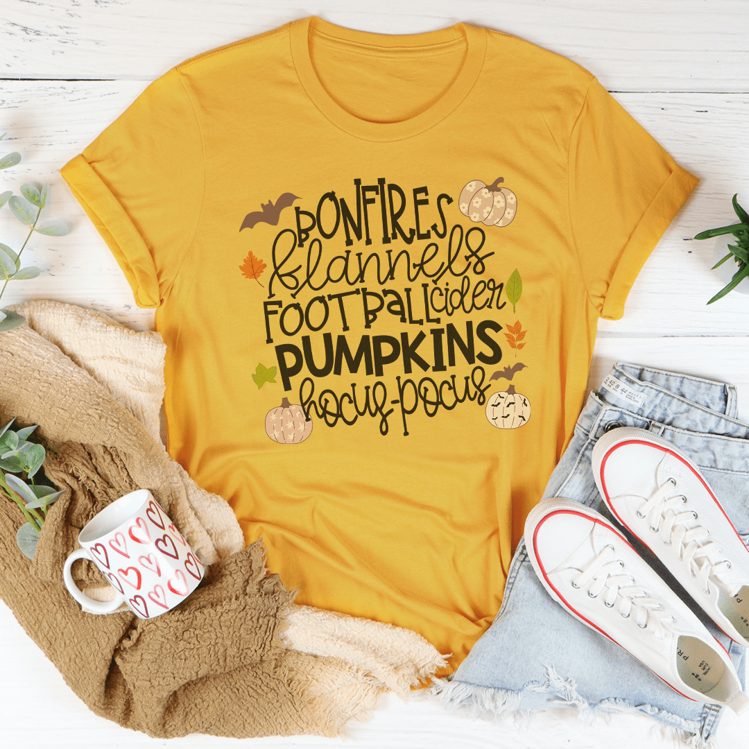 Bonfires Flannels Football Cider Pumpkins Hocus Pocus Tee
