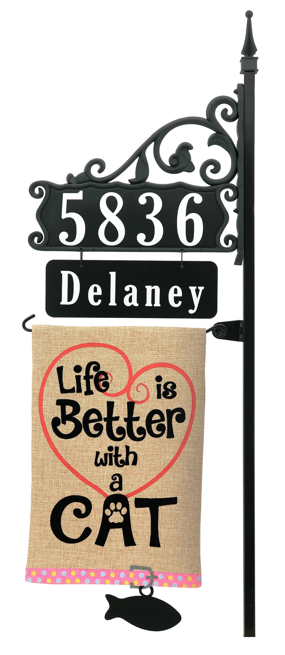 Boardwalk Address Sign With Name Rider And Flag 58" Pole