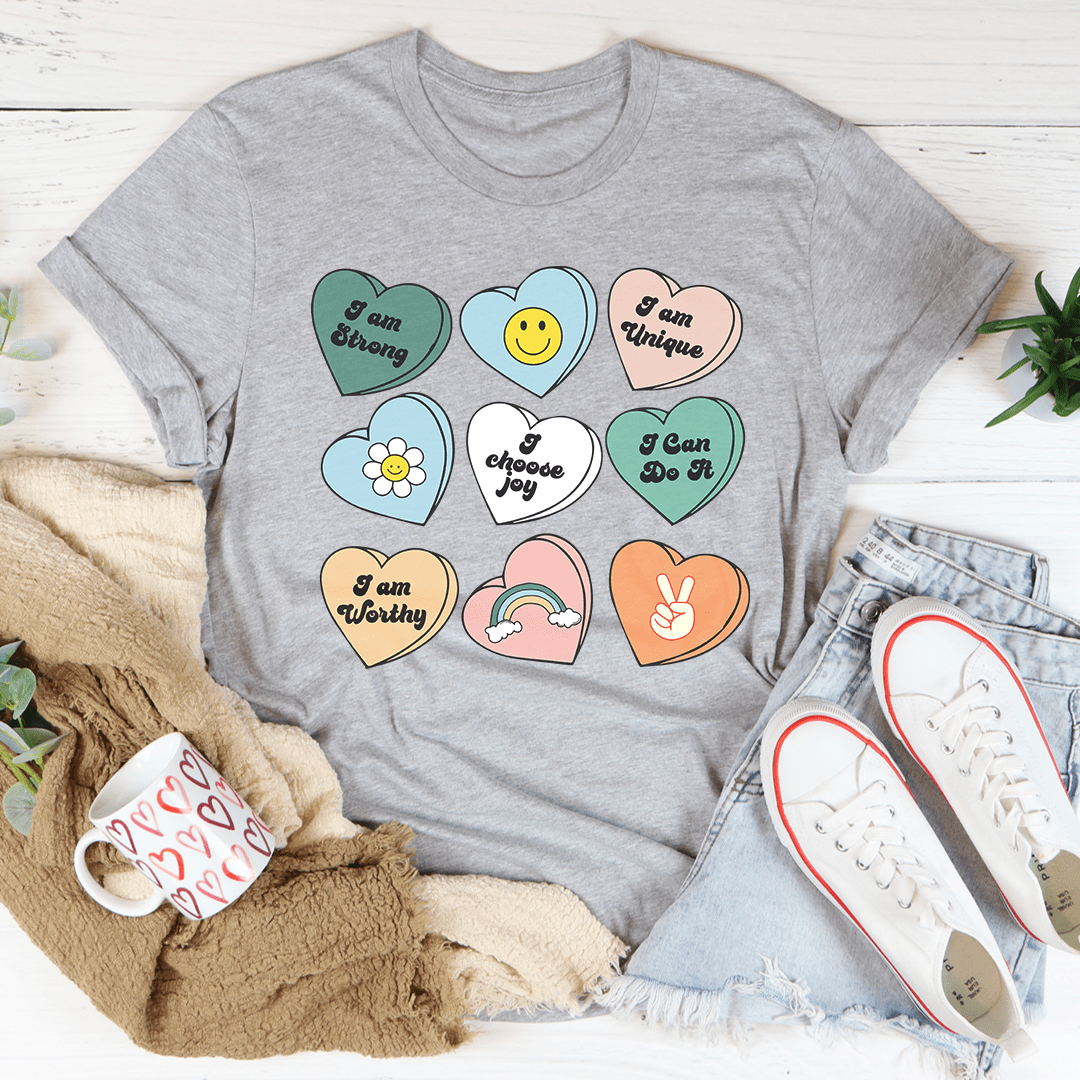 Candy Hearts Positivity Affirmations Tee