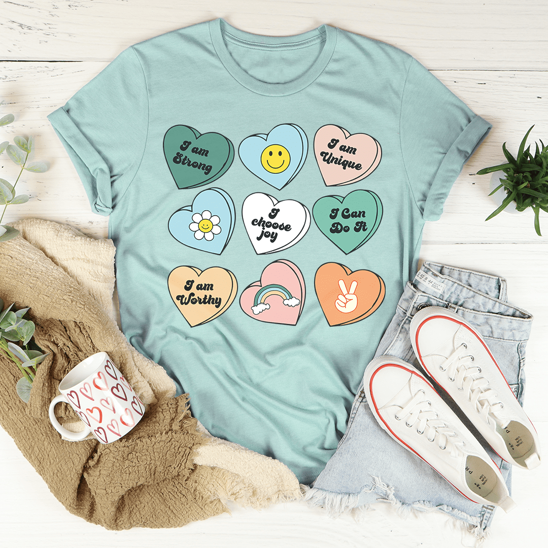 Candy Hearts Positivity Affirmations Tee