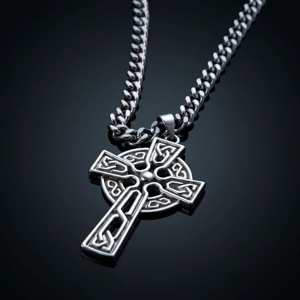 Celtic Cross™ Men's Pendant — 18K White Gold Necklace