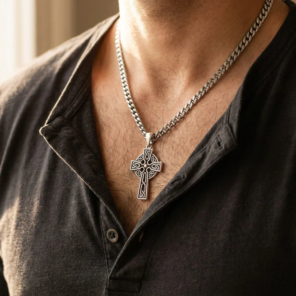 Celtic Cross™ Men's Pendant — 18K White Gold Necklace