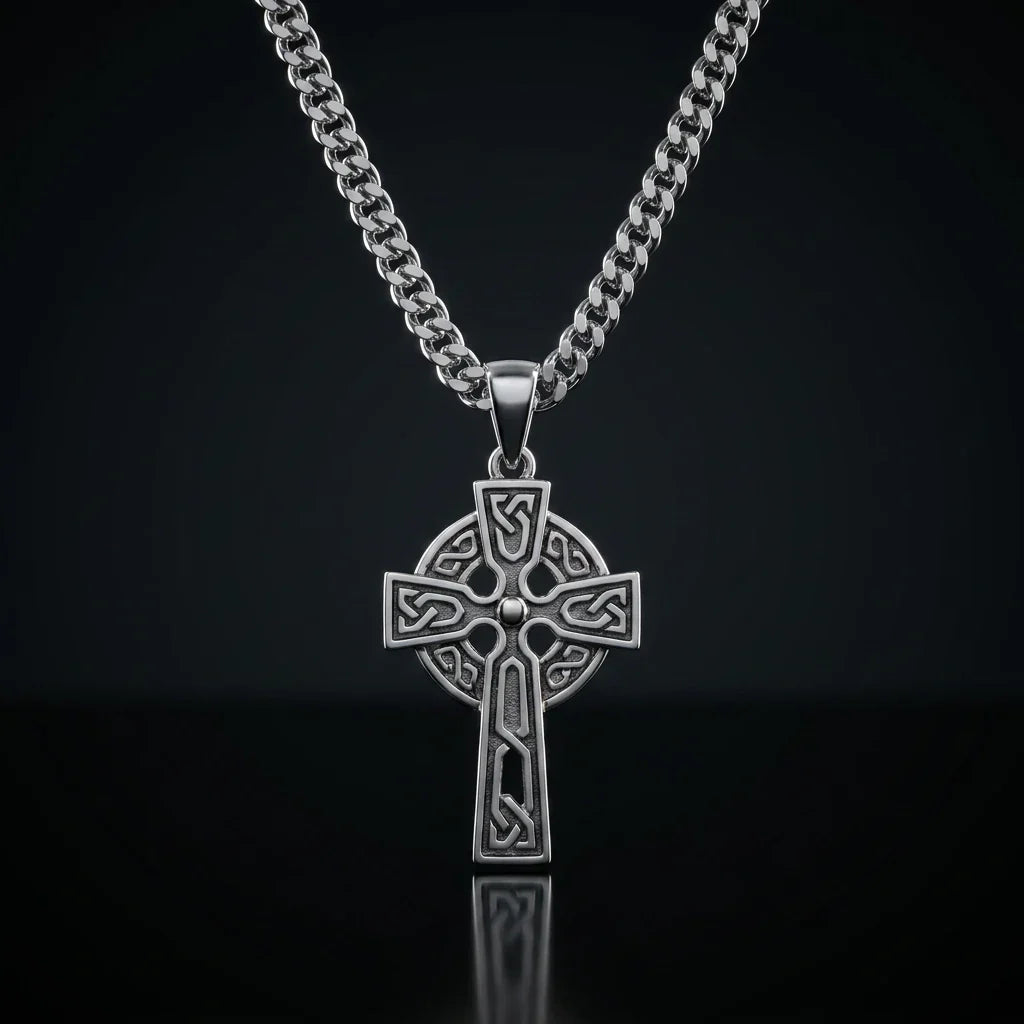 Celtic Cross™ Men's Pendant — 18K White Gold Necklace