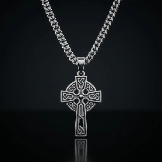 Celtic Cross™ Men's Pendant — 18K White Gold Necklace