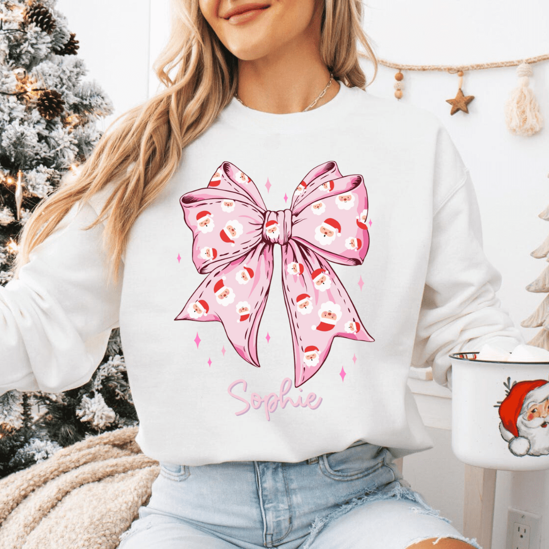 Custom Santa Bow Christmas Sweatshirt