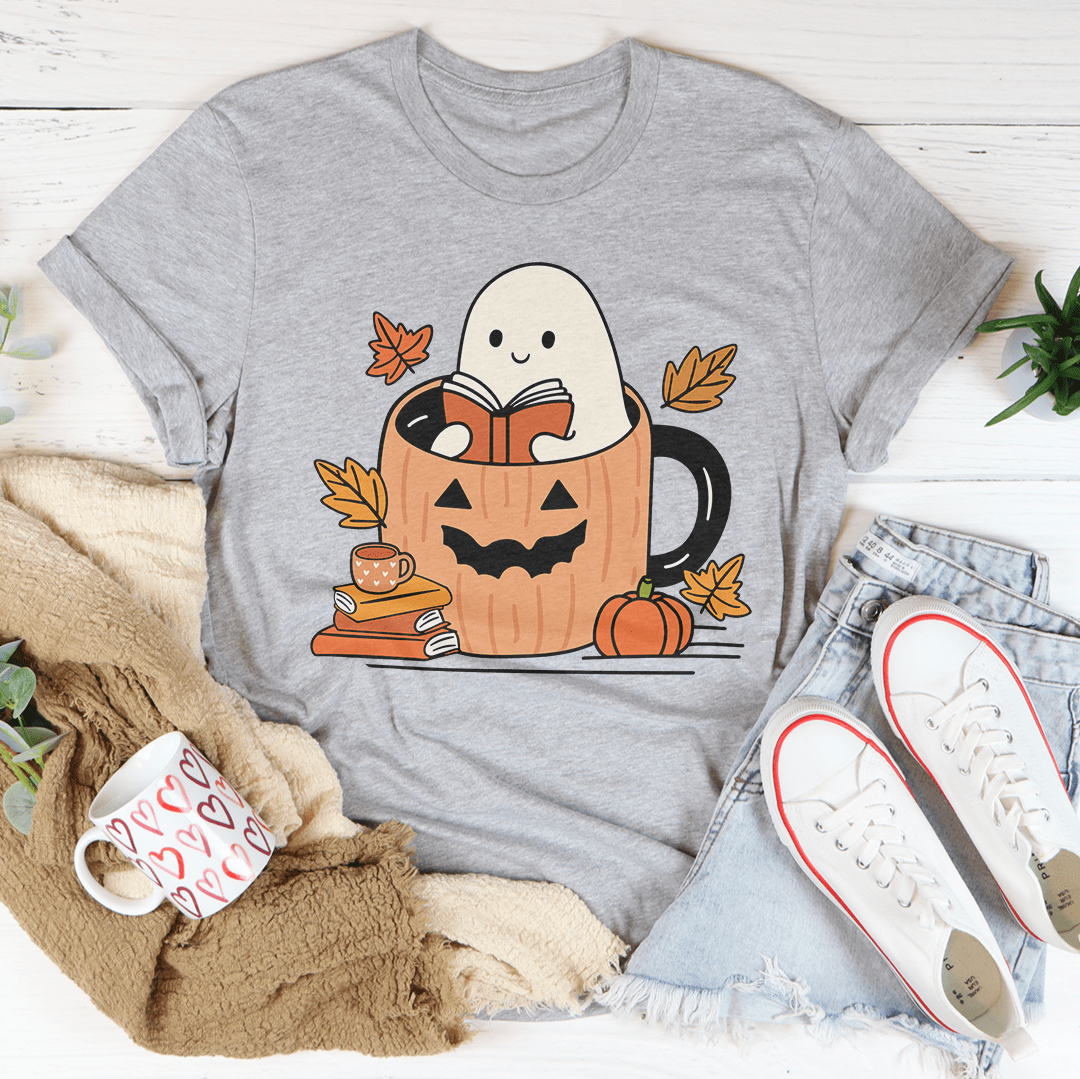 Cute Bookish Ghost In A Pumpkin Cup Tee