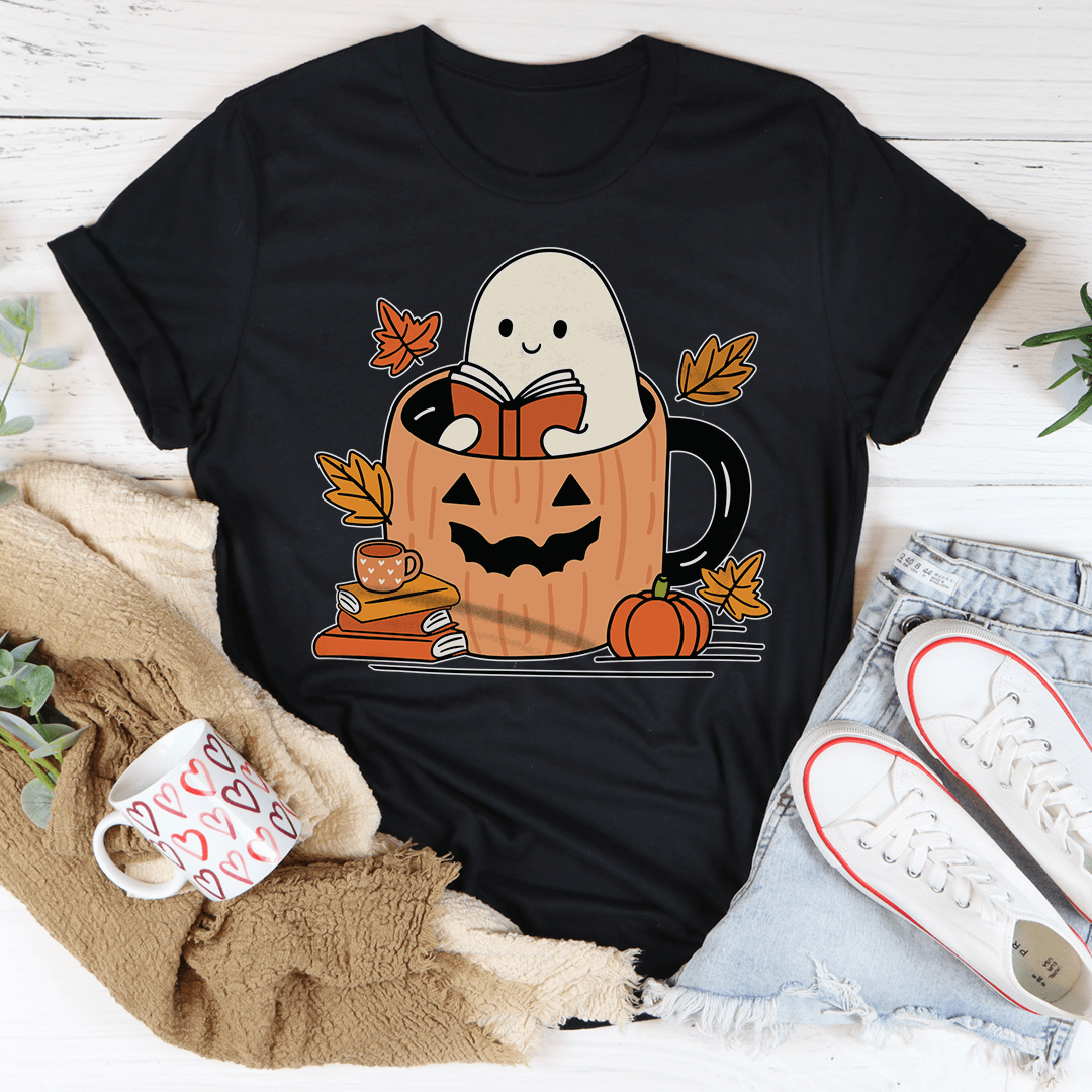 Cute Bookish Ghost In A Pumpkin Cup Tee