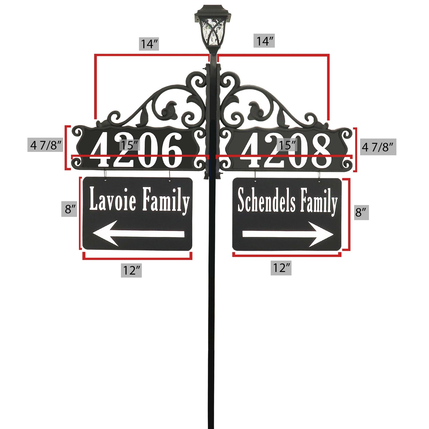 Double Boardwalk Address sign with XL Name Riders and Solar Light