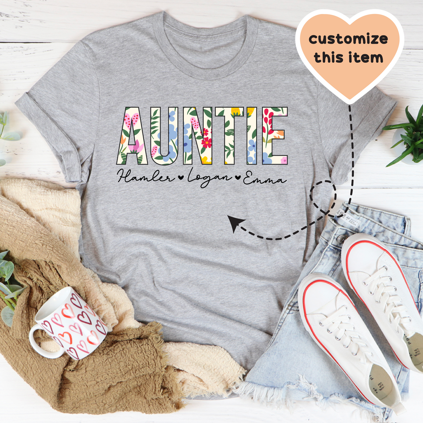 Floral Auntie Custom Tee
