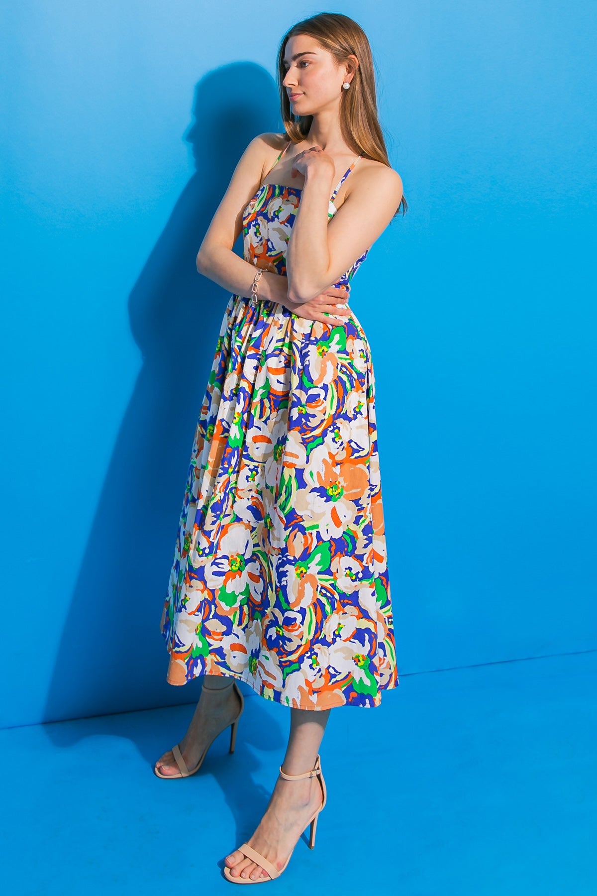 SWING ME AROUND POPLIN MIDI DRESS