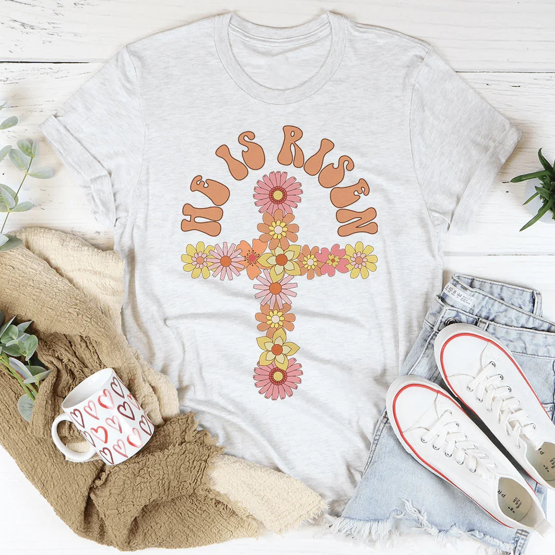 He Is Risen Floral Cross Tee
