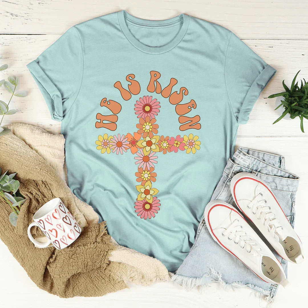 He Is Risen Floral Cross Tee