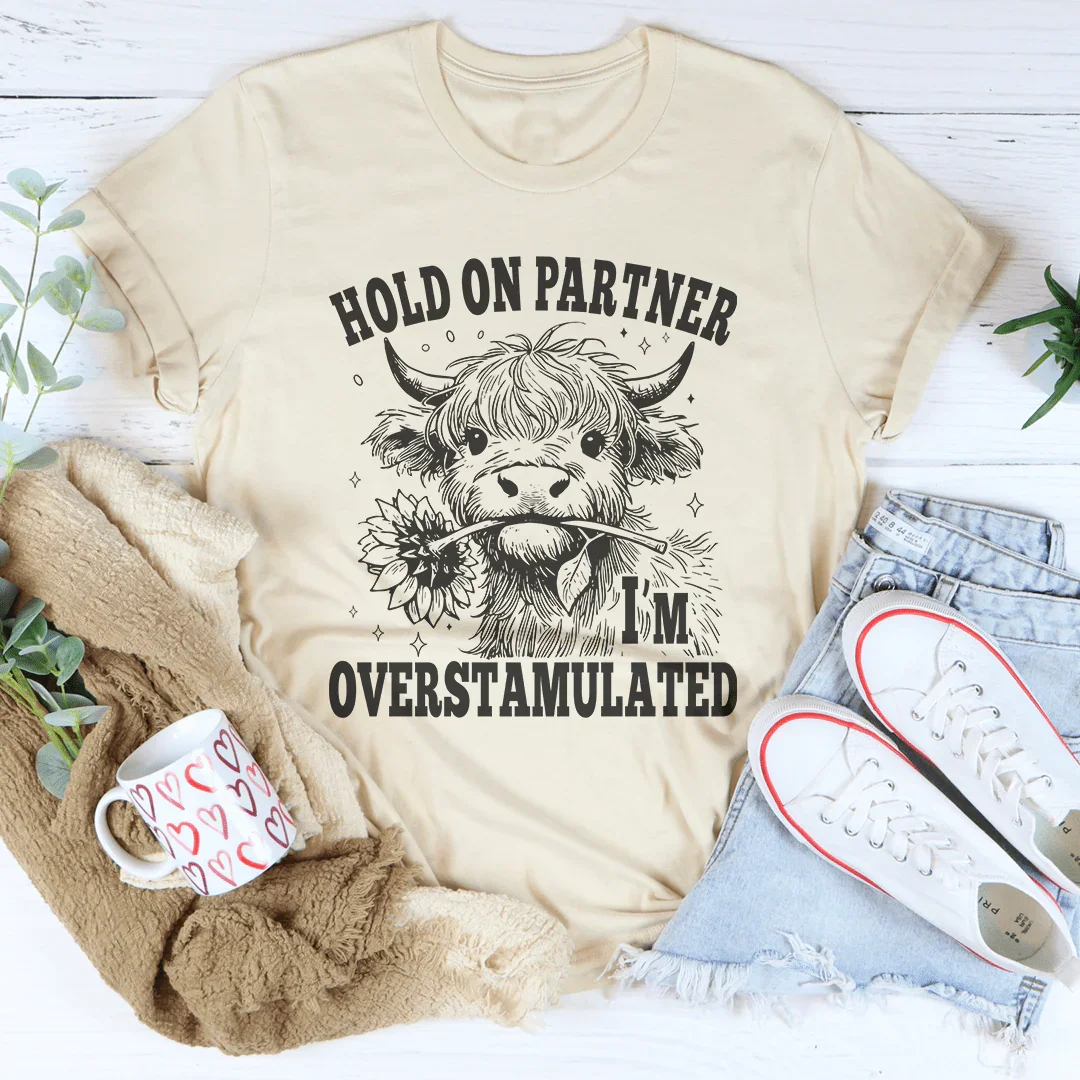 Hold On Partner I'm Overstamulated Tee