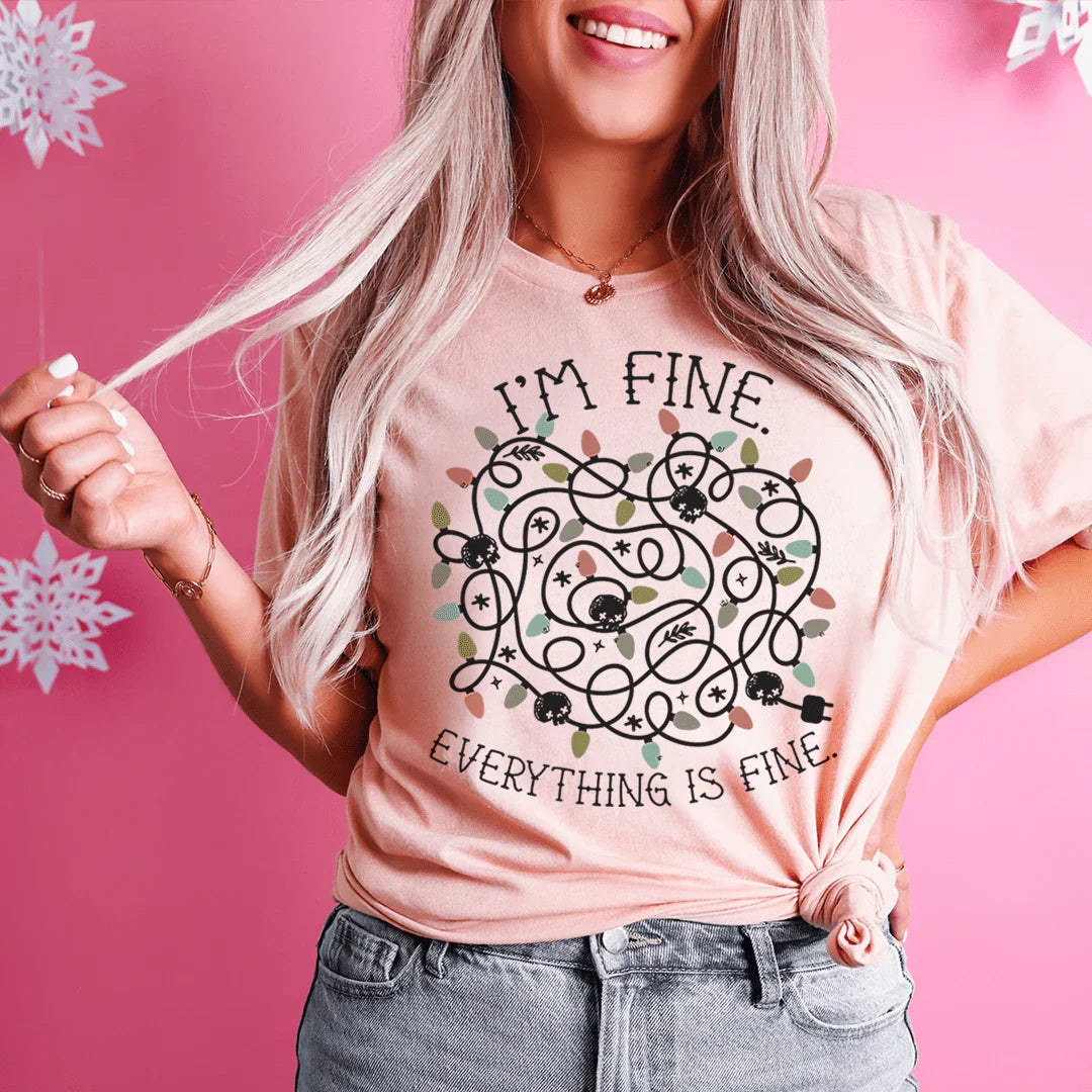 I'm Fine Everything Is Fine Christmas Lights Tee