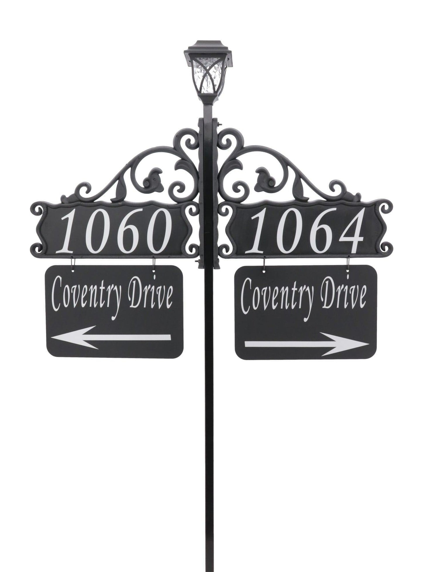 Double Boardwalk Address sign with XL Name Riders and Solar Light