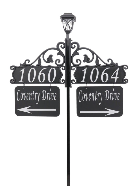 Double Boardwalk Address sign with XL Name Riders and Solar Light