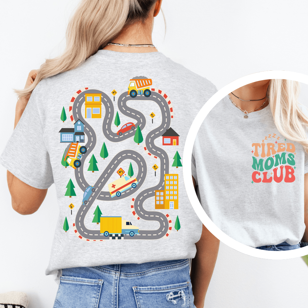 Kids Play Car Race On Mom’s Back Tee