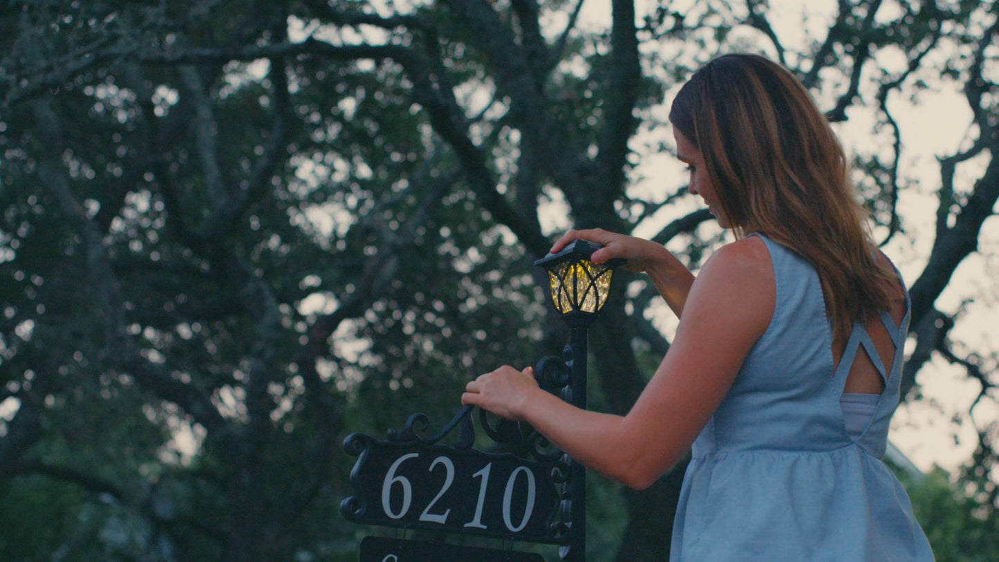 Boardwalk Reflective Address Sign With Name Rider and LED Solar Light