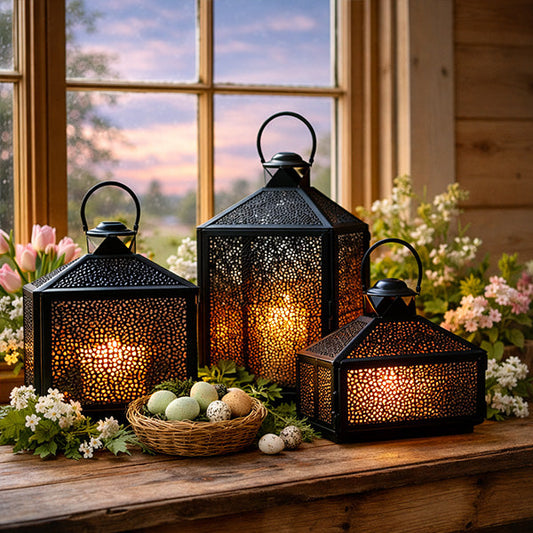 Perforated Iron Metal Lanterns, Set of Three