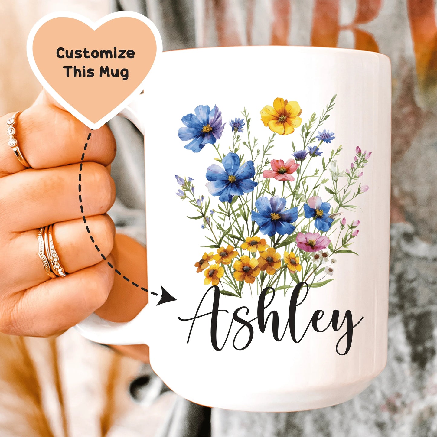 Personalized Floral Mug with Name Mug