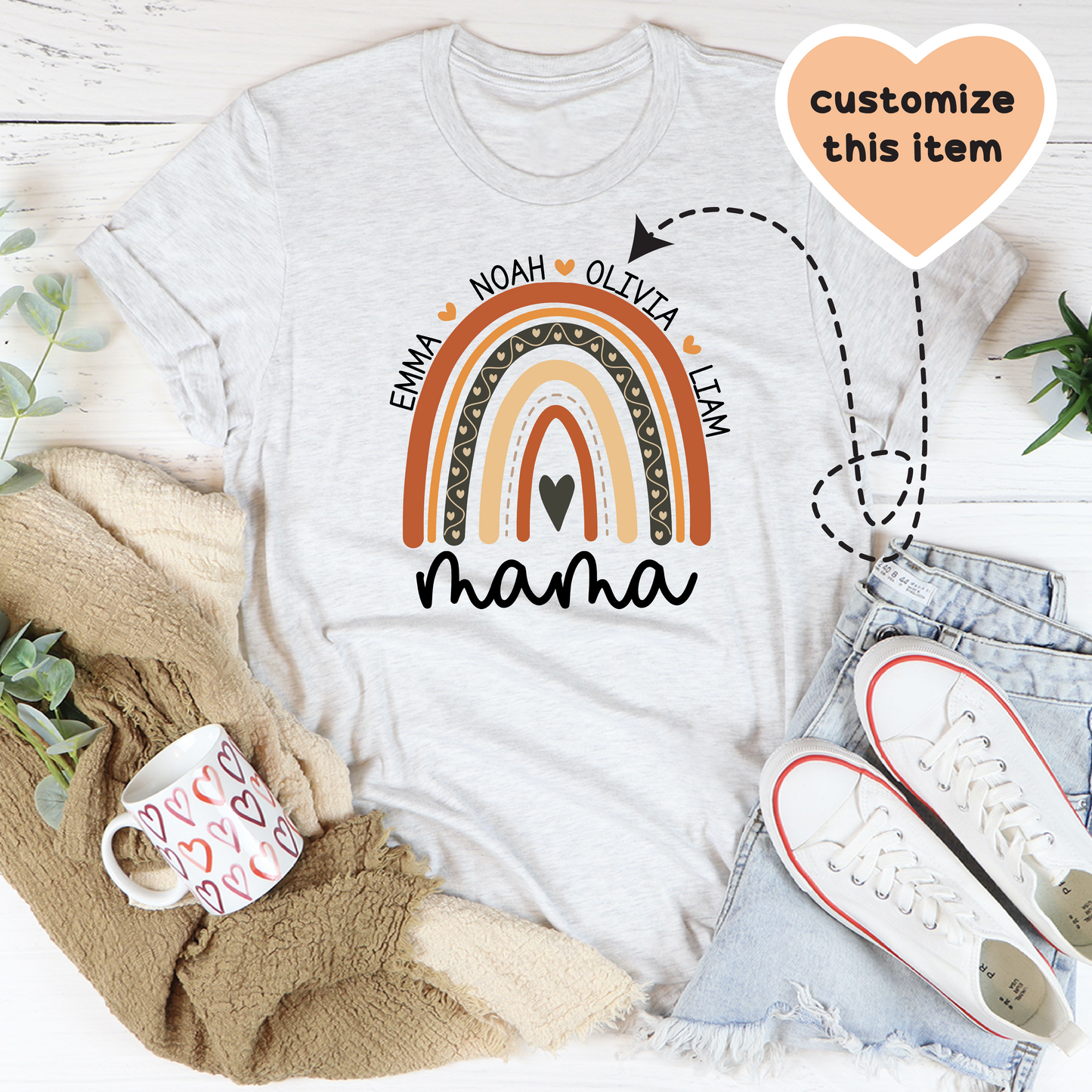 Personalized Mama Boho Rainbow Tee