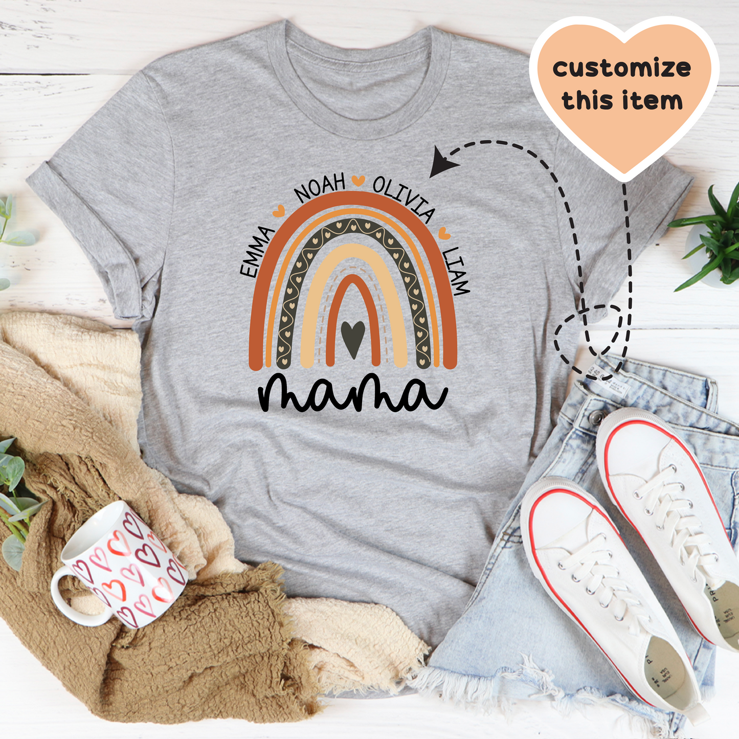 Personalized Mama Boho Rainbow Tee