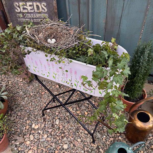 Outdoor Floral Oval Metal Plant Stand
