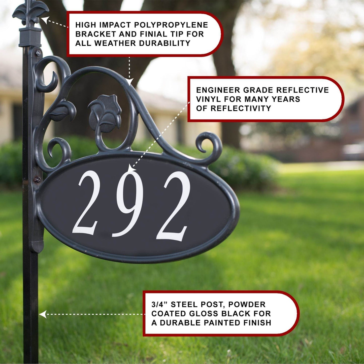 Park Place Oval Reflective Address Sign With Name Rider