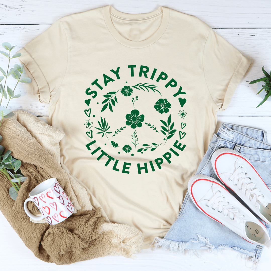 Stay Trippy Little Hippie Floral Peace Sign Tee