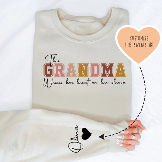 This Grandma Wears Her Heart On Her Sleeve Custom Sweatshirt